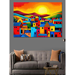 Renkli Küçük Evler Kasabası Dekoratif Kanvas - Mdf Ahşap Tablo