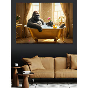 Küvette Keyif Yapan Goril Dekoratif Kanvas - Mdf Ahşap Tablo 100x140 cm
