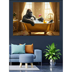 Küvette Keyif Yapan Goril Dekoratif Kanvas - Mdf Ahşap Tablo 100x140 cm