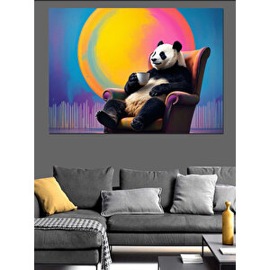 Koltuğunda Oturan Panda Dekoratif Kanvas - Mdf Ahşap Tablo 25x35 cm