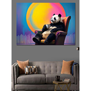 Koltuğunda Oturan Panda Dekoratif Kanvas - Mdf Ahşap Tablo