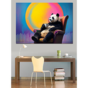 Koltuğunda Oturan Panda Dekoratif Kanvas - Mdf Ahşap Tablo