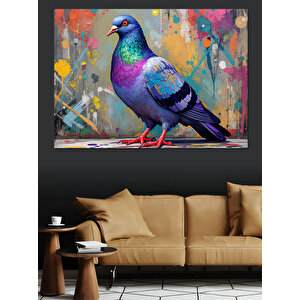 Renkli Güvercin Dekoratif Kanvas - Mdf Ahşap Tablo 35x50 cm