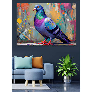 Renkli Güvercin Dekoratif Kanvas - Mdf Ahşap Tablo 35x50 cm