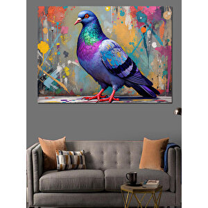 Renkli Güvercin Dekoratif Kanvas - Mdf Ahşap Tablo 35x50 cm