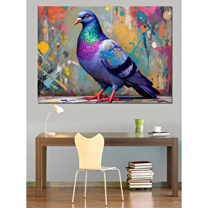Renkli Güvercin Dekoratif Kanvas - Mdf Ahşap Tablo