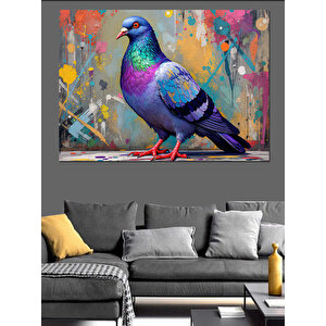 Renkli Güvercin Dekoratif Kanvas - Mdf Ahşap Tablo