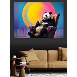 Koltuğunda Oturan Panda Dekoratif Kanvas - Mdf Ahşap Tablo 35x50 cm