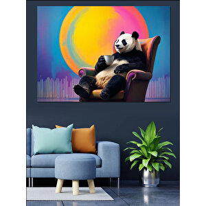 Koltuğunda Oturan Panda Dekoratif Kanvas - Mdf Ahşap Tablo 35x50 cm