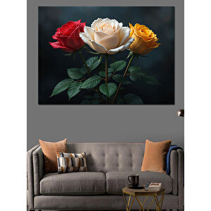 Kırmızı Beyaz Gül Buketi Dekoratif Kanvas - Mdf Ahşap Tablo 35x50 cm