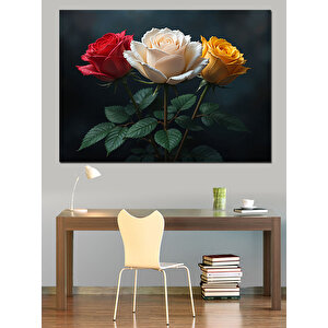 Kırmızı Beyaz Gül Buketi Dekoratif Kanvas - Mdf Ahşap Tablo 50x70 cm