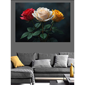 Kırmızı Beyaz Gül Buketi Dekoratif Kanvas - Mdf Ahşap Tablo 50x70 cm