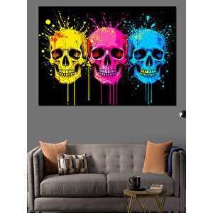 Renkli Kafatasları Dekoratif Kanvas - Mdf Ahşap Tablo 25x35 cm