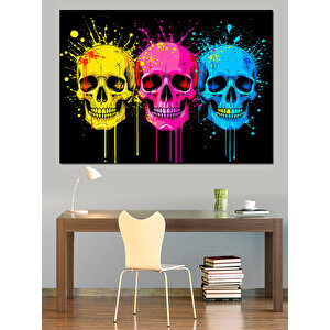 Renkli Kafatasları Dekoratif Kanvas - Mdf Ahşap Tablo 25x35 cm