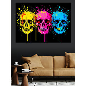 Renkli Kafatasları Dekoratif Kanvas - Mdf Ahşap Tablo