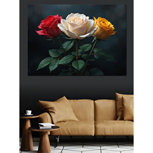 Kırmızı Beyaz Gül Buketi Dekoratif Kanvas - Mdf Ahşap Tablo