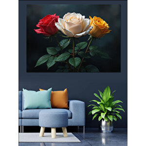 Kırmızı Beyaz Gül Buketi Dekoratif Kanvas - Mdf Ahşap Tablo