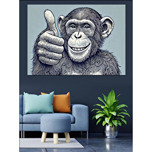 Başparmak Kaldıran Maymun İllüstrasyonu Dekoratif Kanvas - Mdf Ahşap Tablo 100x140 cm