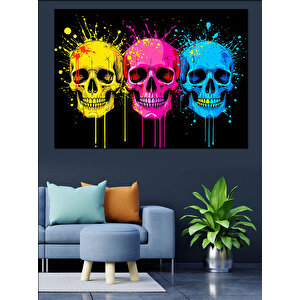 Renkli Kafatasları Dekoratif Kanvas - Mdf Ahşap Tablo 70x100 cm