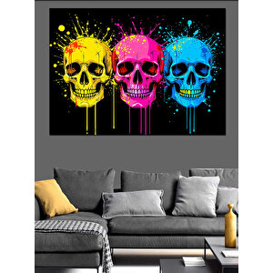 Renkli Kafatasları Dekoratif Kanvas - Mdf Ahşap Tablo