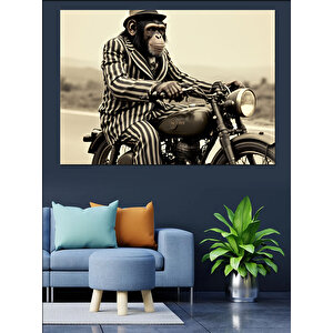 Motorsikletli Şık Maymun Dekoratif Kanvas - Mdf Ahşap Tablo 25x35 cm