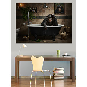 Küvette Düşünen Maymun Dekoratif Kanvas - Mdf Ahşap Tablo 25x35 cm