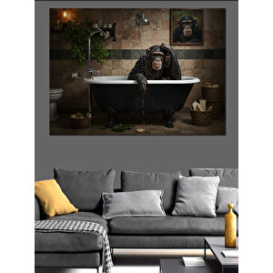 Küvette Düşünen Maymun Dekoratif Kanvas - Mdf Ahşap Tablo