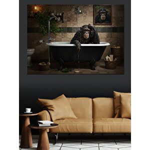 Küvette Düşünen Maymun Dekoratif Kanvas - Mdf Ahşap Tablo