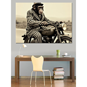 Motorsikletli Şık Maymun Dekoratif Kanvas - Mdf Ahşap Tablo 35x50 cm