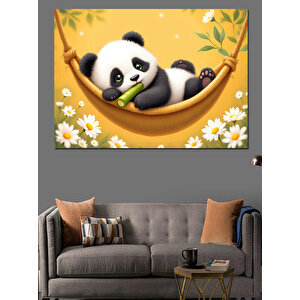 Bambu Ve Mutlu Panda Dekoratif Kanvas - Mdf Ahşap Tablo