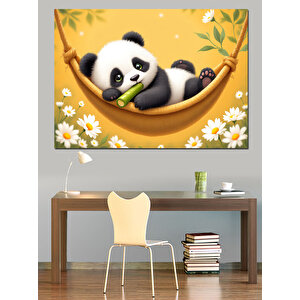 Bambu Ve Mutlu Panda Dekoratif Kanvas - Mdf Ahşap Tablo