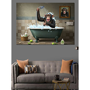 Küvette Kahkaha Atan Maymun Dekoratif Kanvas - Mdf Ahşap Tablo 70x100 cm