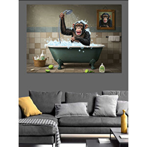 Küvette Kahkaha Atan Maymun Dekoratif Kanvas - Mdf Ahşap Tablo