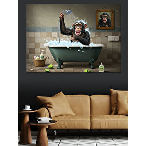 Küvette Kahkaha Atan Maymun Dekoratif Kanvas - Mdf Ahşap Tablo