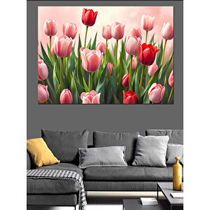 Pembe Lale Bahar Havası Dekoratif Kanvas - Mdf Ahşap Tablo 100x140 cm