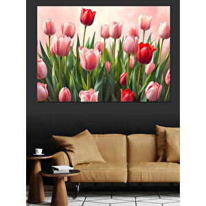 Pembe Lale Bahar Havası Dekoratif Kanvas - Mdf Ahşap Tablo