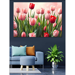 Pembe Lale Bahar Havası Dekoratif Kanvas - Mdf Ahşap Tablo