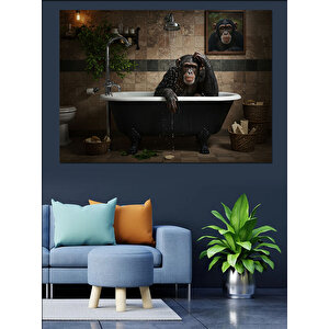 Küvette Düşünen Maymun Dekoratif Kanvas - Mdf Ahşap Tablo 100x140 cm