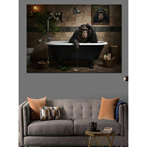Küvette Düşünen Maymun Dekoratif Kanvas - Mdf Ahşap Tablo 100x140 cm