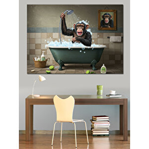 Küvette Kahkaha Atan Maymun Dekoratif Kanvas - Mdf Ahşap Tablo 50x70 cm