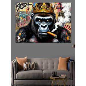 Tütsü İçen Maymun Kral Dekoratif Kanvas - Mdf Ahşap Tablo 25x35 cm
