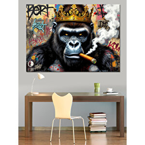 Tütsü İçen Maymun Kral Dekoratif Kanvas - Mdf Ahşap Tablo 25x35 cm