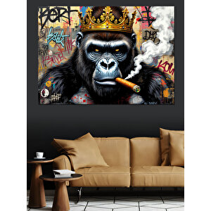 Tütsü İçen Maymun Kral Dekoratif Kanvas - Mdf Ahşap Tablo