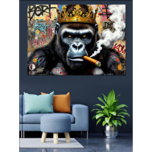 Tütsü İçen Maymun Kral Dekoratif Kanvas - Mdf Ahşap Tablo
