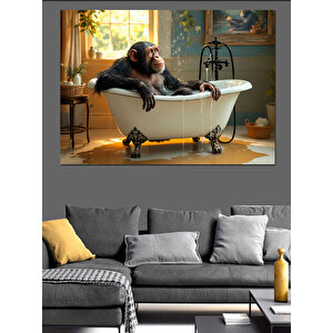 Küvette Düşünen Maymun Portresi Dekoratif Kanvas - Mdf Ahşap Tablo 70x100 cm