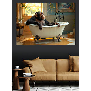 Küvette Düşünen Maymun Portresi Dekoratif Kanvas - Mdf Ahşap Tablo 70x100 cm