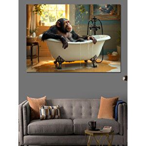 Küvette Düşünen Maymun Portresi Dekoratif Kanvas - Mdf Ahşap Tablo