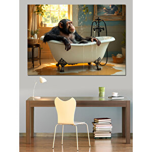 Küvette Düşünen Maymun Portresi Dekoratif Kanvas - Mdf Ahşap Tablo