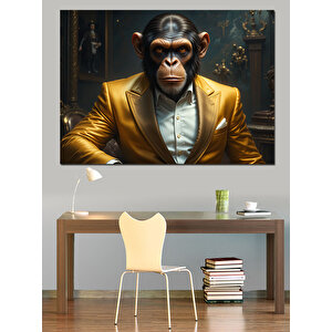 Altın Takımlı Maymun Dekoratif Kanvas - Mdf Ahşap Tablo 100x140 cm
