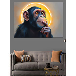 Düşünen Maymun Dekoratif Kanvas - Mdf Ahşap Tablo 25x35 cm